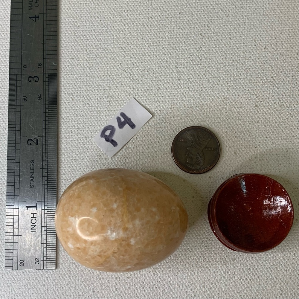 Natural Orange Calcite Egg Polished Crystal Meditation Stone with Wood Stand 2" - Picture 10 of 12